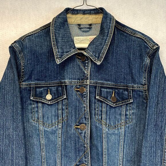 EDDIE BAUER Jean Jacket Women's XL Blue Denim Button Front Trucker Long Sleeve - Picture 2 of 12